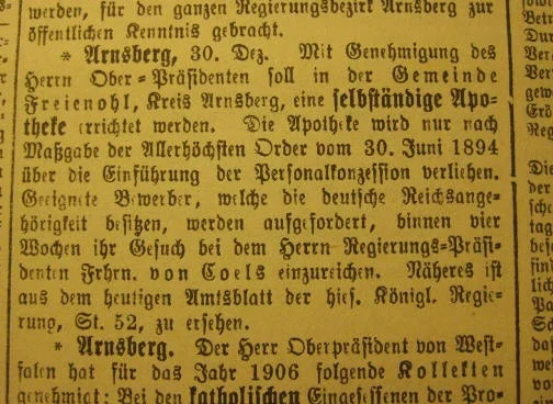 Zeitungsartikel Apotheke 1905