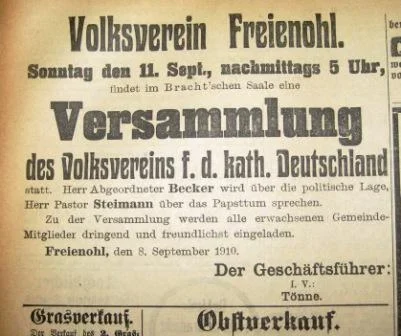 Anzeige des Volksvereins Freienohl für das katholische Deutschland