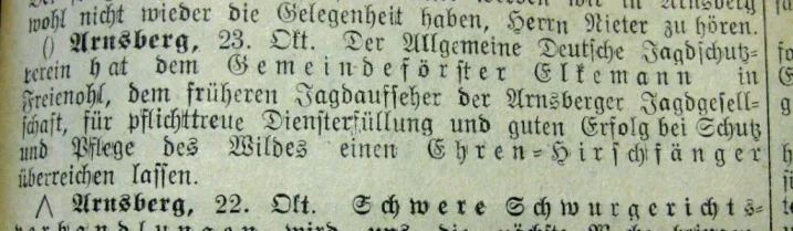 Ehren-Hirschfänger für Gemeindeförster Elkemann