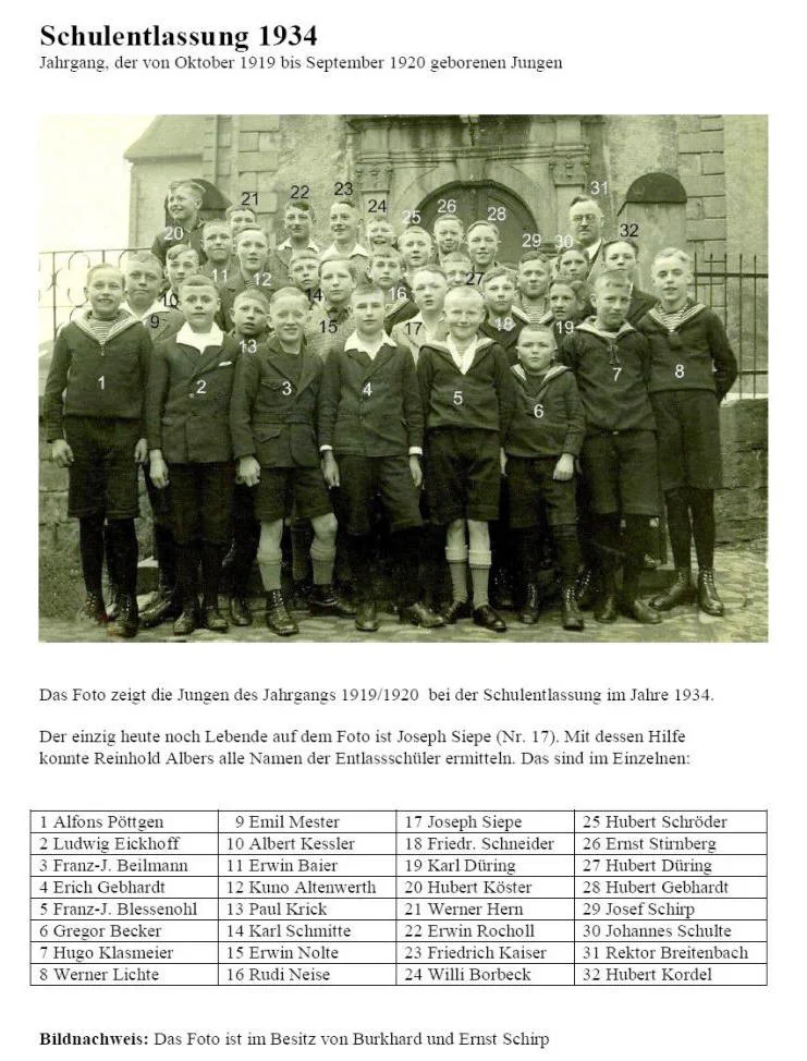 Jahrgang 1919/20 - Schulentlassung 1934