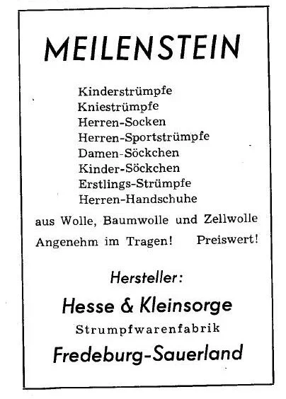 Anzeige aus dem Jahr 1952 im Jahrbuch des Sauerländer-Heimatbundes