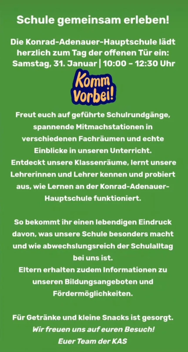 Plakat Tag der offenen Tür 2026 an der KAS Freienohl
