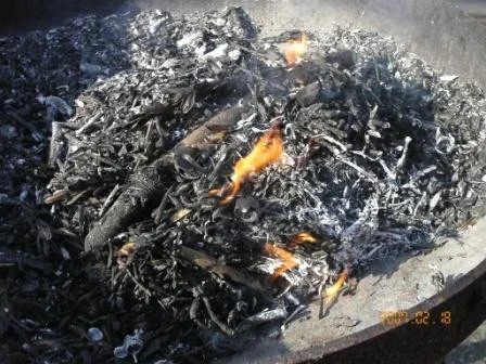 Zu Asche verbranntes Holz