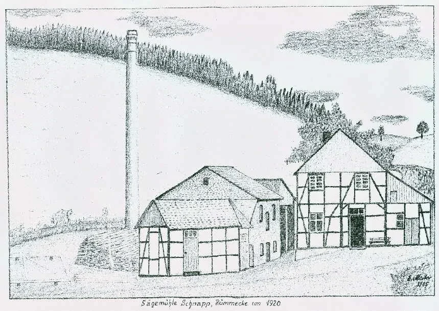 Sägemühle Schnapp um 1920 (Grafik)