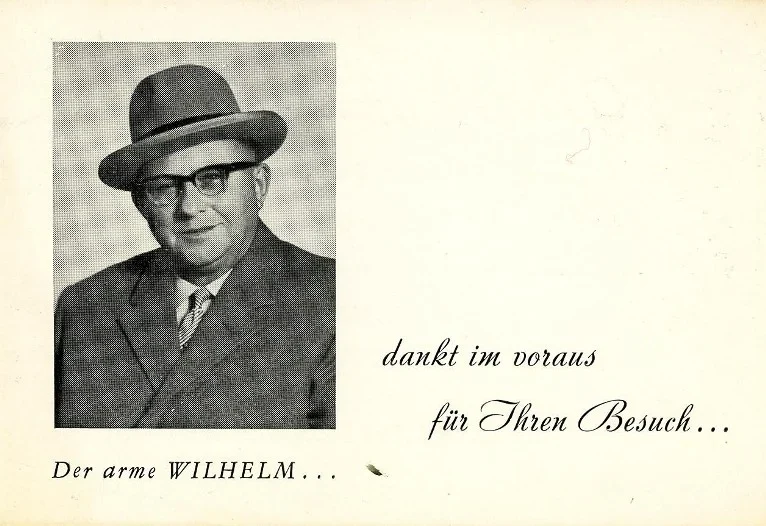 Visitenkarte, wo sich Wilhelm Geißler selbst als der "arme Wilhelm" titulierte