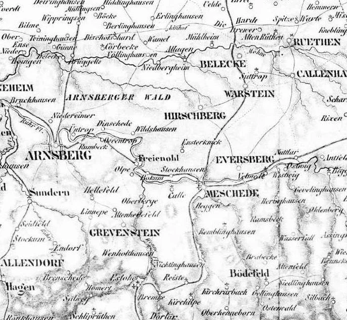 Auszug Karte vom Reg. Bezirk Arnsberg, 1828