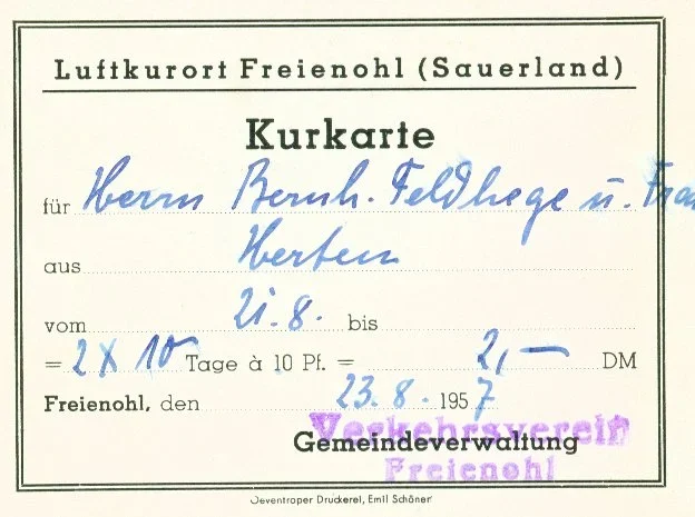 Rückseite der Kurkarte vom Luftkurort Freienohl aus dem Jahre 1957