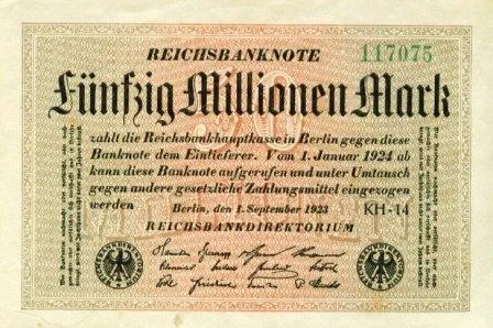 Reichsbanknote über fünfzig Millionen Mark.