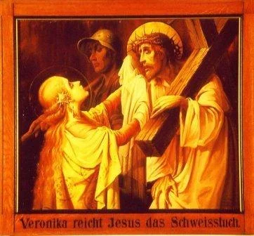 Bild der Frau aller Völker, Das Gnadenbild wird in Amsterdam verehrt und zeigt Maria im weißen Gewand auf der Weltkugel stehend vor einem Kreuz.