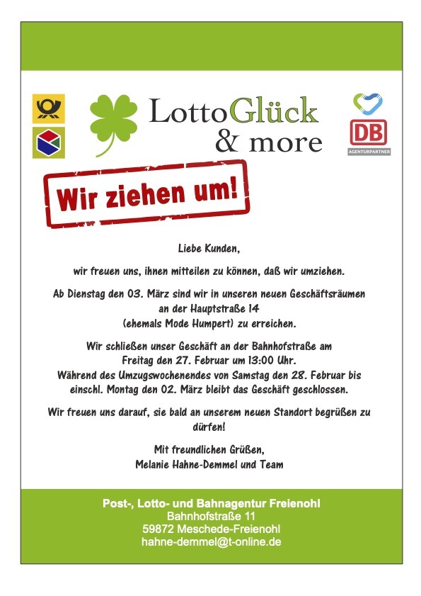 Umzug der Lotto- und Postannahmestelle Melanie Demmel
