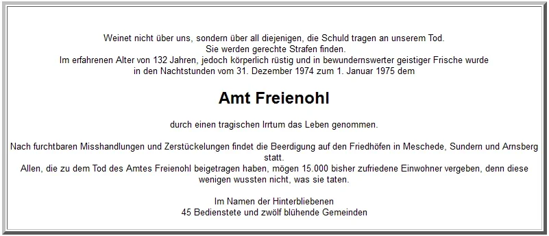 Todesanzeige des Amtes Freienohl