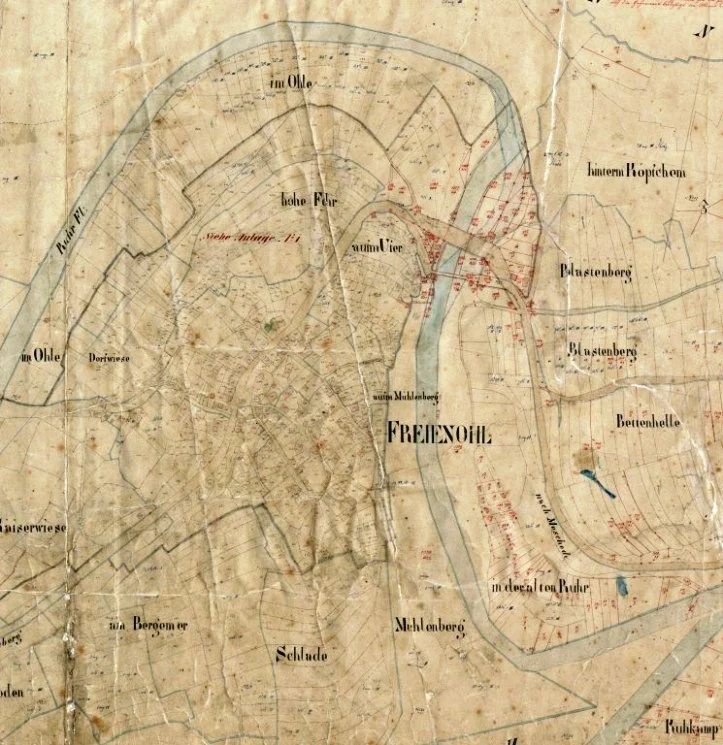 Auszug aus der Flurkarte von 1827 der Flur 1 - Ortslage Freienohl