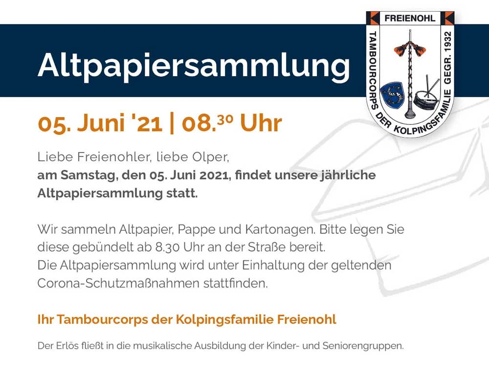 TCF Altpapiersammlung am 05.06.2021