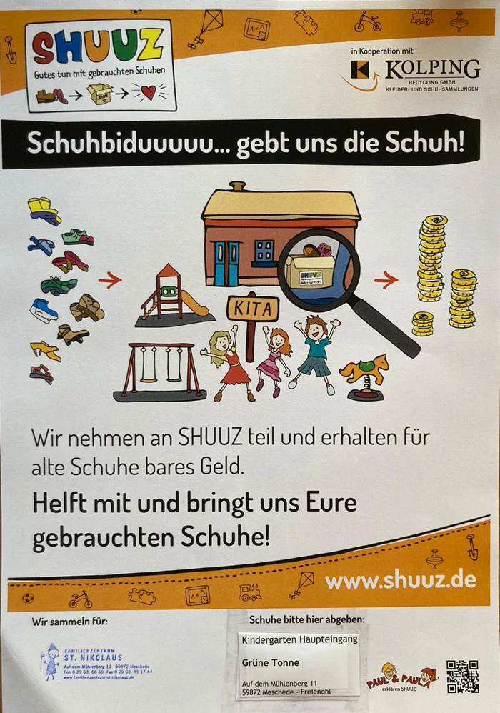 Mit alten Schuhen Gutes tun - Am Familienzentrum St. Nikolaus.
