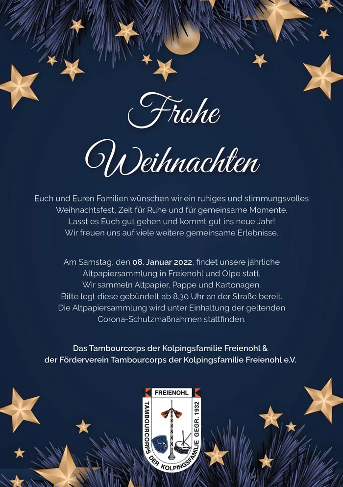 Weihnachtsgruss 2021 des Tambourcorps
