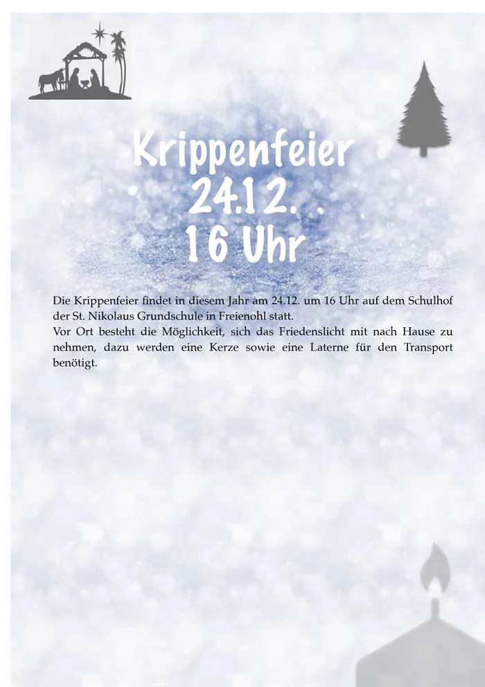 Krippenfeier am 24.12. um 16 Uhr

