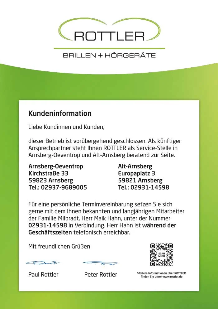 Brillen Rottler betreibt "Optik Wendt" weiter