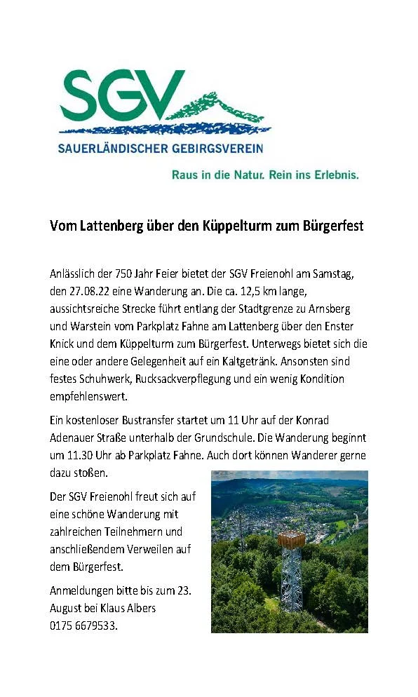 Vom Lattenberg über den Küppelturm zum Bürgerfest
