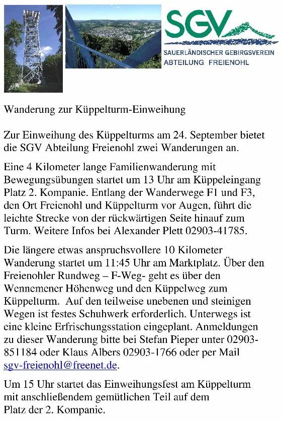 SGV-Wanderung zur Küppelturm-Einweihung
