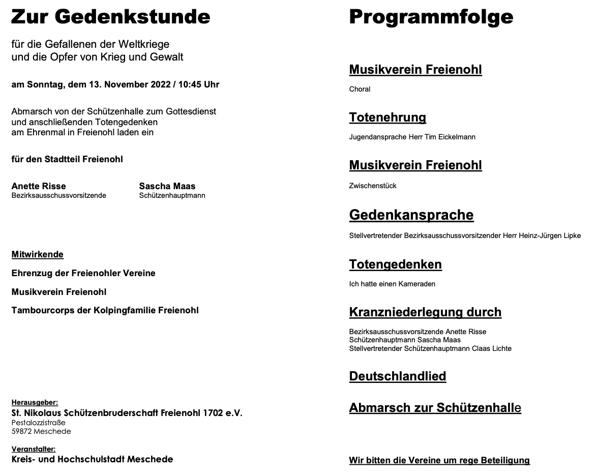 Volkstrauertag mit allen Freienohler Vereinen
