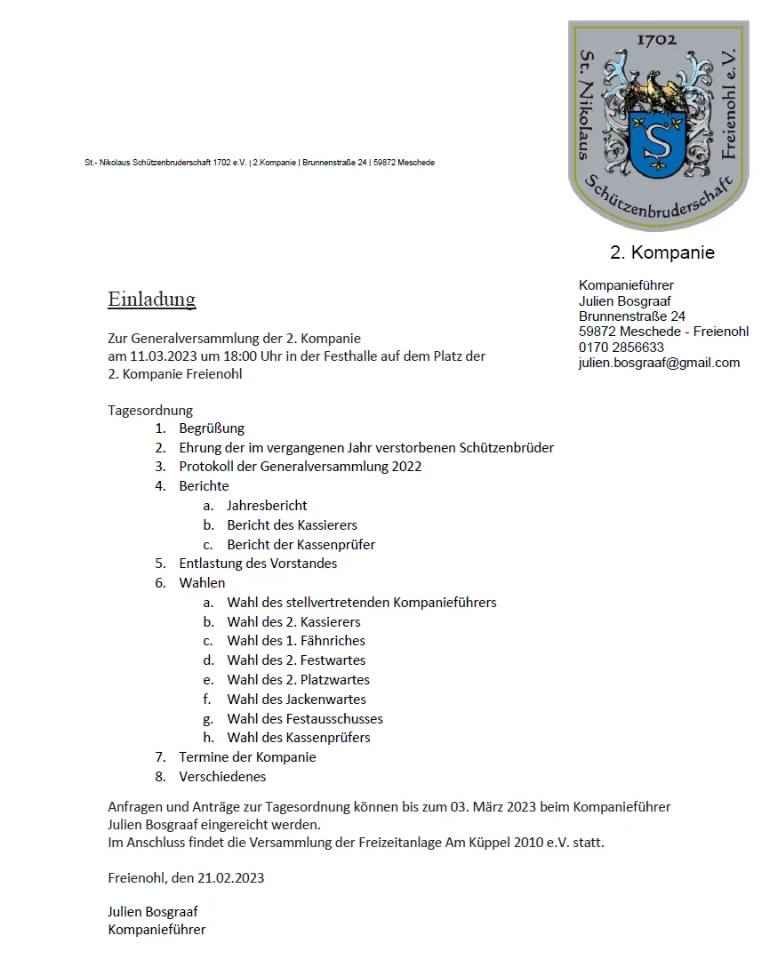 Generalversammlung der 2. Kompanie 2023
