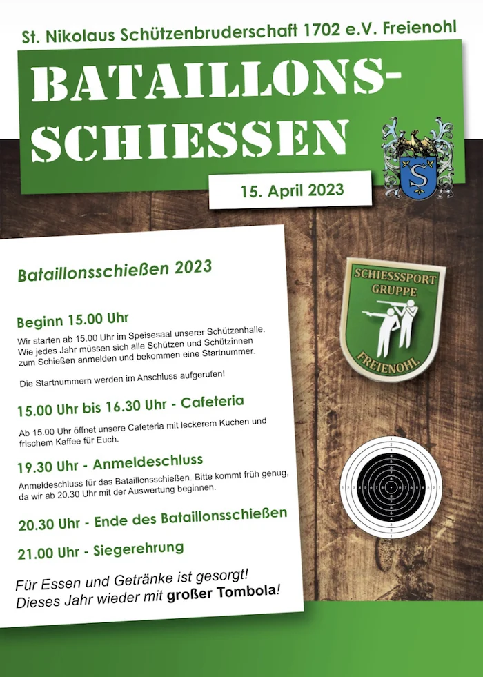 Batallionsschießen für alle Schützenbrüder und deren Frauen am 15. April
