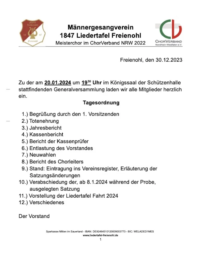 Mitgliederversammlung des MGV Liedertafel
