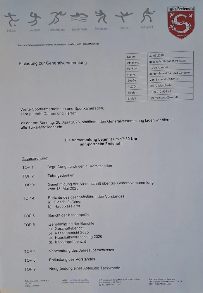 Generalversammlung des TuRa 2026
